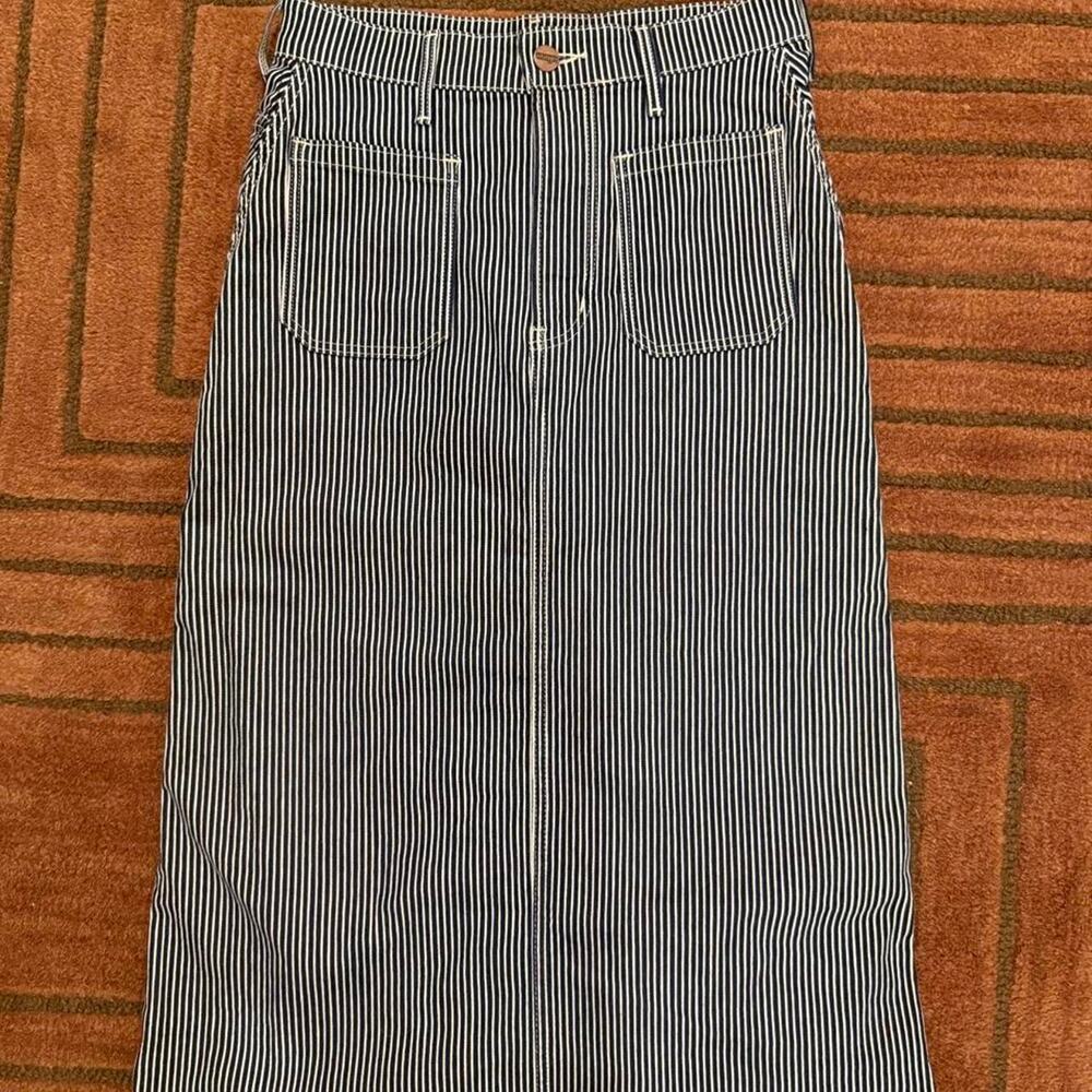 Wrangler pinstripe Japanese denim skirt navy white midi skirt - size small - Picture 4 of 8